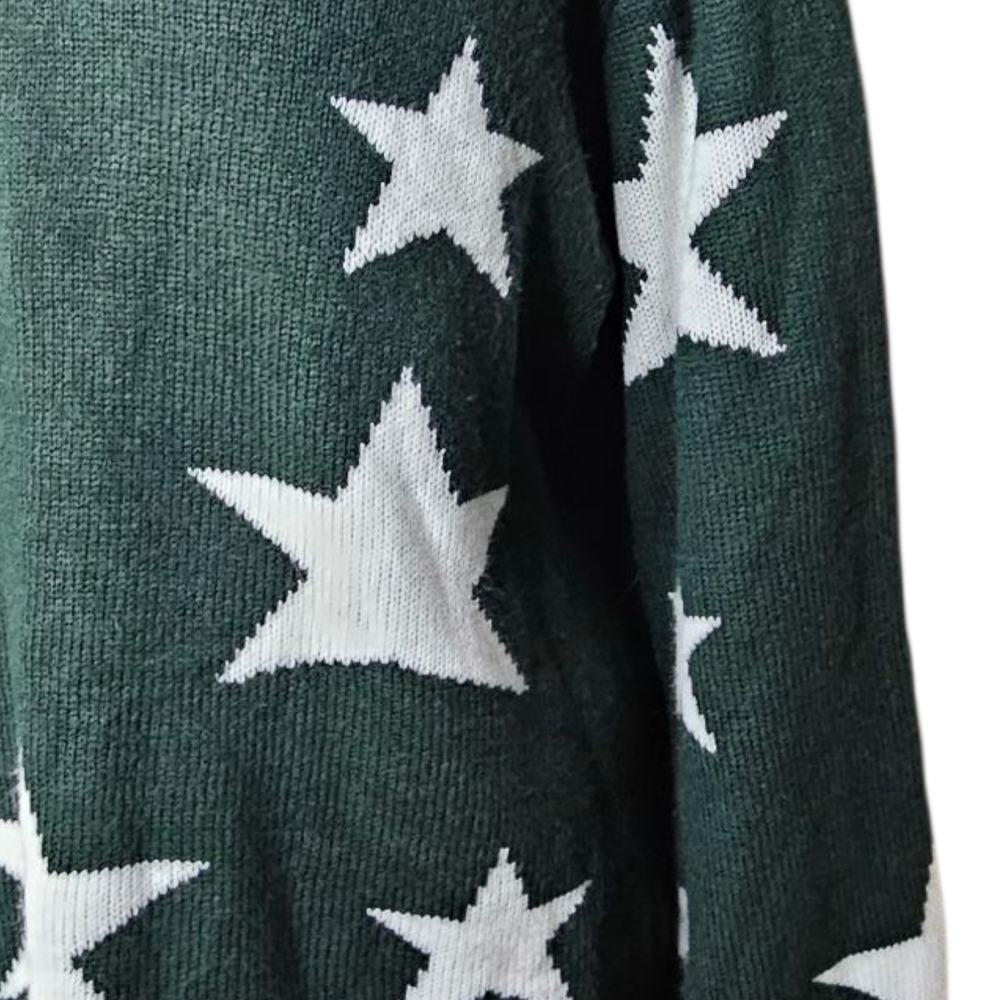 Zenana Outfitters Forest Green Star V-Neck Sweater - Picture 3 of 6